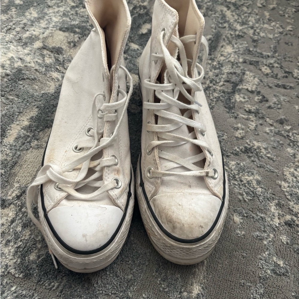 Converse White High-Top Sneakers with Rubber Toe Cap